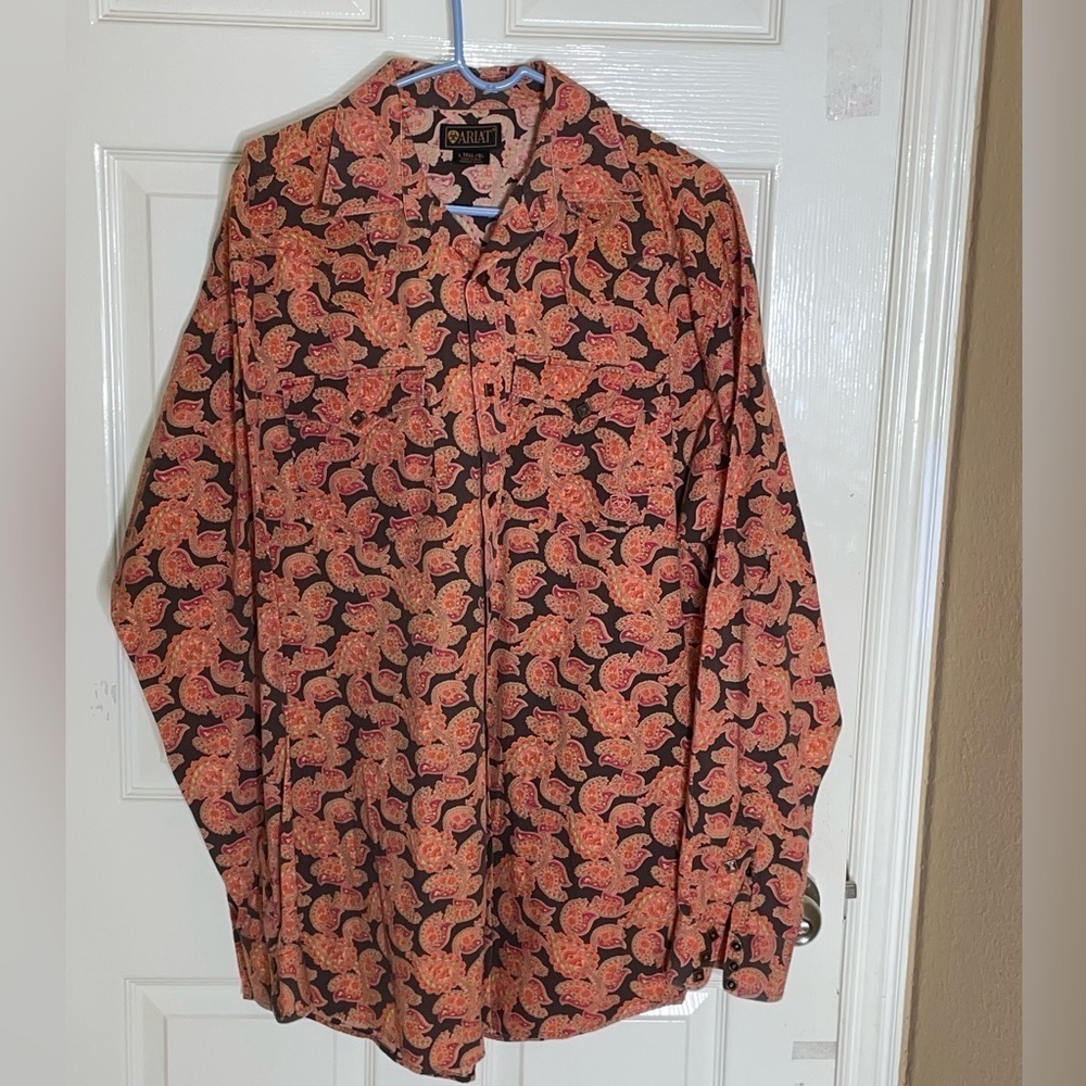 Ariat Shirt Men Multicolor Paisley Western Button Down Long Sleeve Rodeo Sz LT - Picture 11 of 11